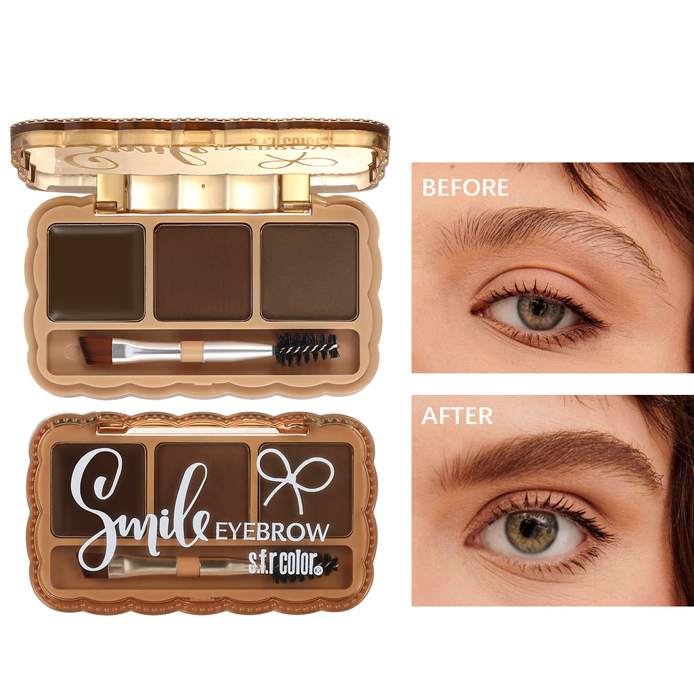 Fabricantes profesionales personalizados por lotes de cejas de polvo de cejas de tres colores natural estereoscópico fácil de maquillaje impermeable niebla sensación salvaje cejas tintura image 1