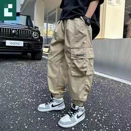 大口袋炸街男童运动长裤春秋季新款工装裤中大童宽松束脚裤休闲裤