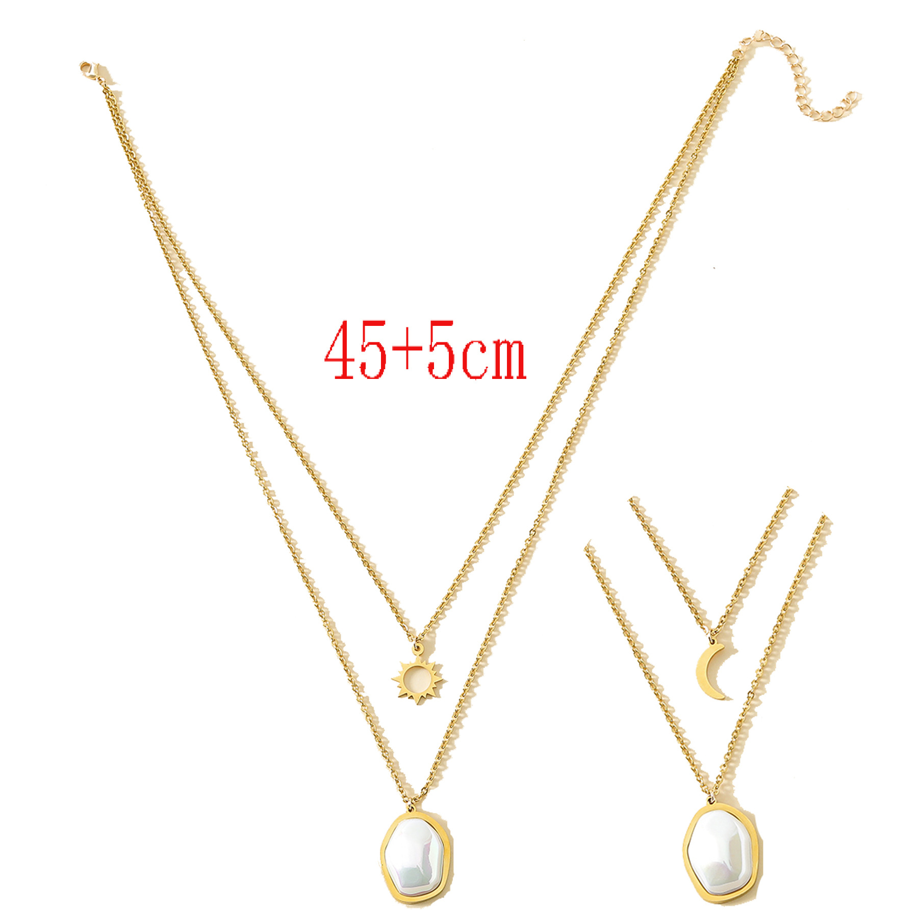 New Sun Moon Pearl Pendant Stainless Steel Sun Moon 18k Real Gold Clavicle Chain display picture 1