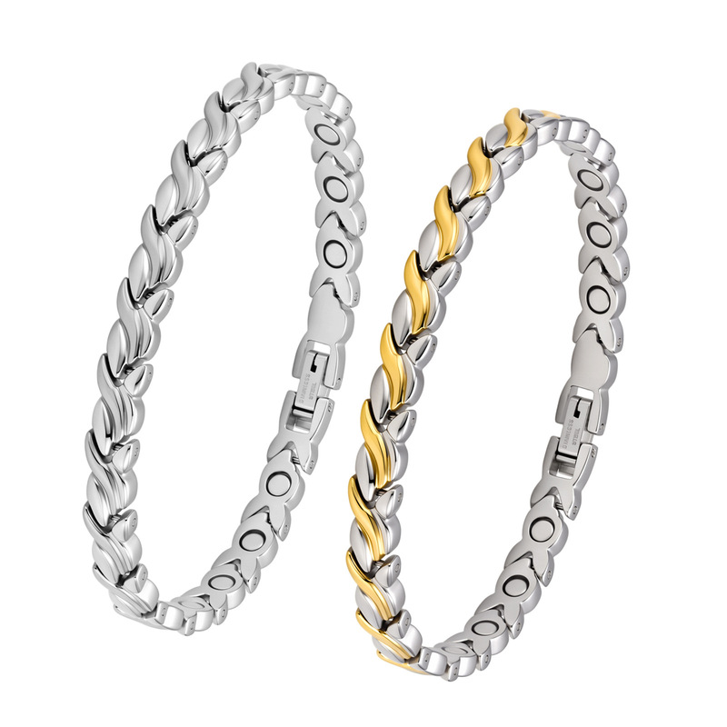 Amazon's best-selling cross-border fashion simple vacuum-plated 18k gold herringbone full-magnet pure titanium bracelet