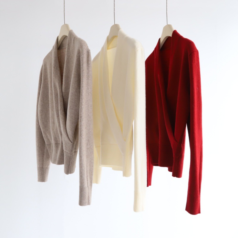 Snowflake Velvet Soft and Skin-Friendly French Cross-Waist Knitted Sweater for Women Autumn and Winter New Wool Blend Top