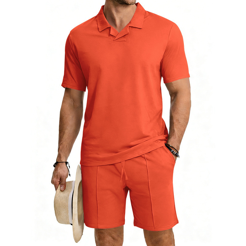 Men's Quick-Dry Short Sleeve Shirt & Shorts Set, Casual Sportswear With Collar For Summer Outdoor Activities, Lightweight Polyester Activewear_viptrois.com