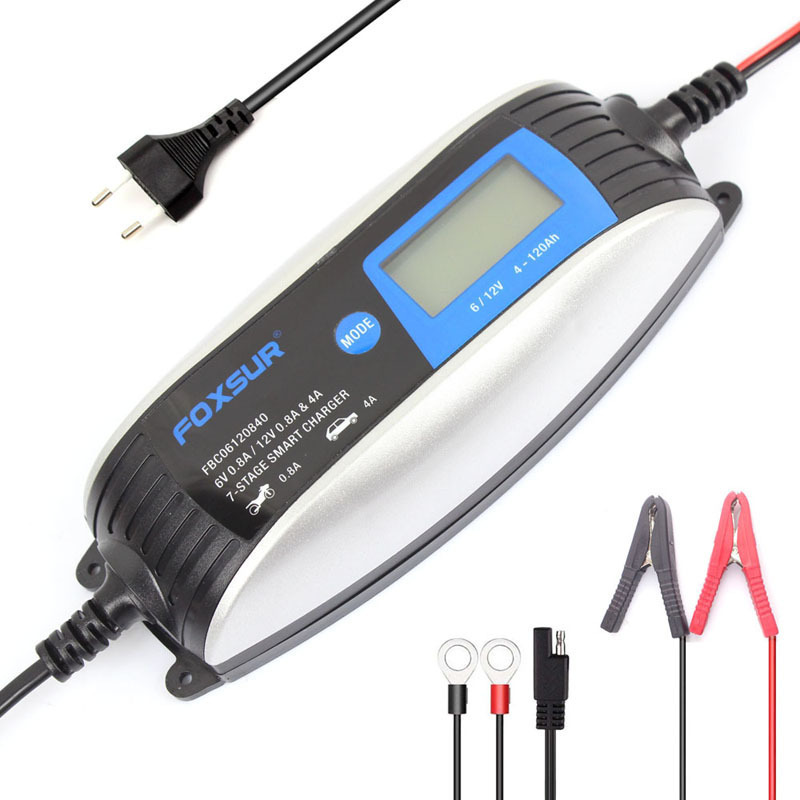 6V 12V 0.8A 4A motorcycle car battery charger lead-acid 7-segment smart waterproof charger 6V 12V 0.8A 4A motorcycle car battery charger lead-acid 7-segment smart waterproof charger