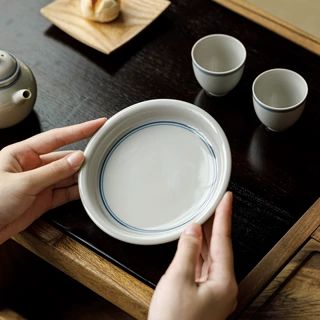 观岚冰台釉双线壶承干泡盘陶瓷小型茶台茶承养壶垫茶托茶具零配件