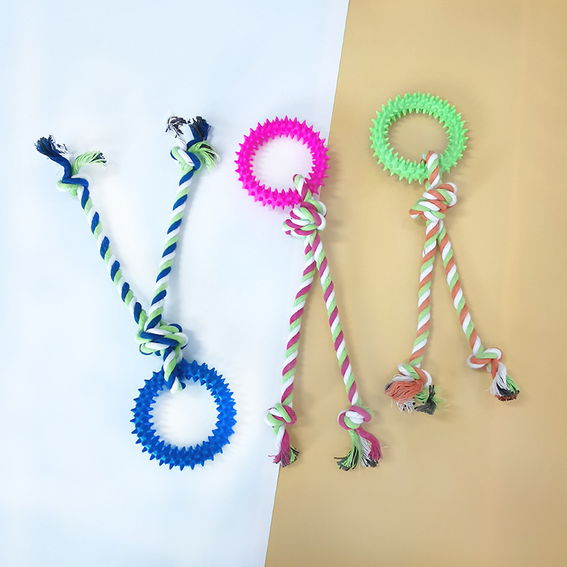 Nueva mascota perro juguete mordedura-resistente al desgaste cuerda de algodón espina anillo Diente de juguete limpieza molar fábrica de formación al por mayor