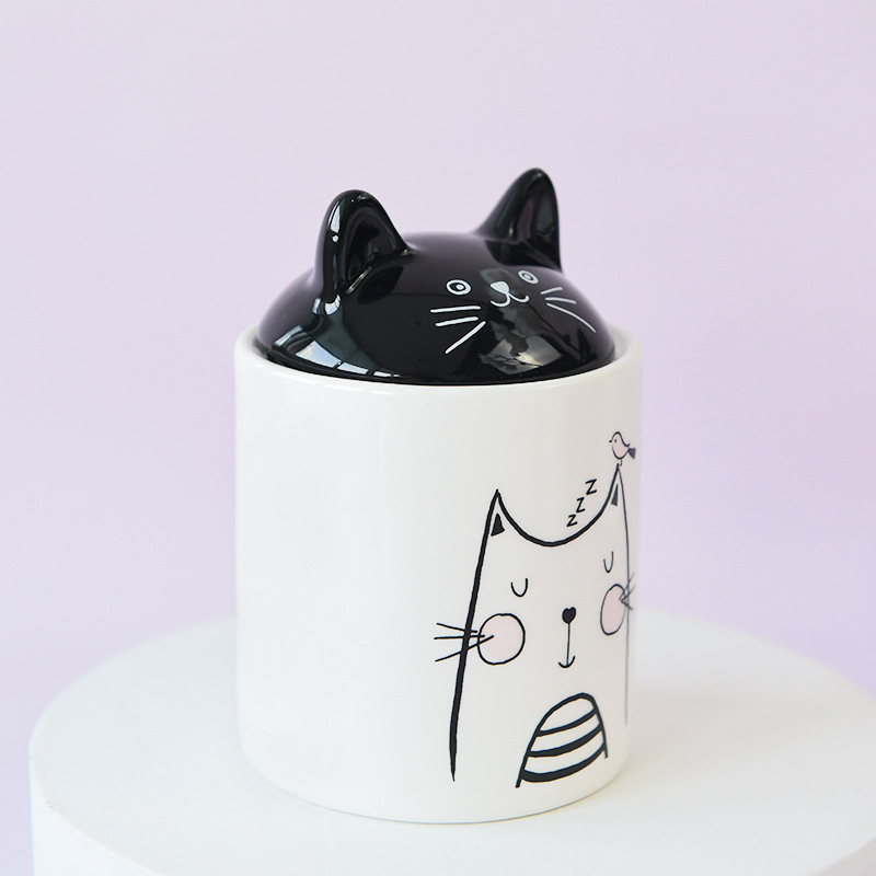 Cute orejas de gato (pequeño) tanque de sellado a prueba de humedad de almacenamiento de cerámica granos galletas almacenamiento de almacenamiento de almacenamiento de almacenamiento image 4
