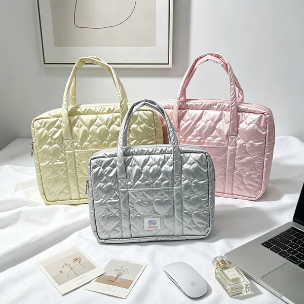 Large Capacity Pu Quilted Laptop Bag Large Capacity Notebook Love Heart iPad Tablet Protective Case Storage Bag