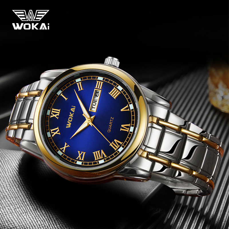 Wokai Brand Fully Automatic Movement Boys' Watch Waterproof Luminous Calendar Steel Belt Trendy Non-Mechanical Watch Quartz Watch