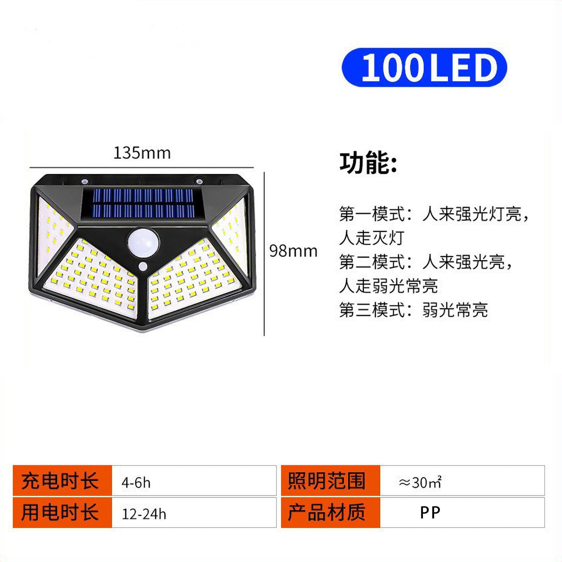 Lámpara solar de pared, sensor de movimiento, LED, impermeable, cuatro lados