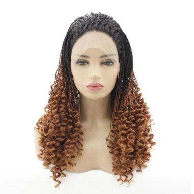 Comercio exterior europeo y americano pelucas de fibra química de encaje frente a la cubierta de la cabeza para mejorar el color de dos pequeñas trenzas más pequeños rollo de trenzas sucias LW0307