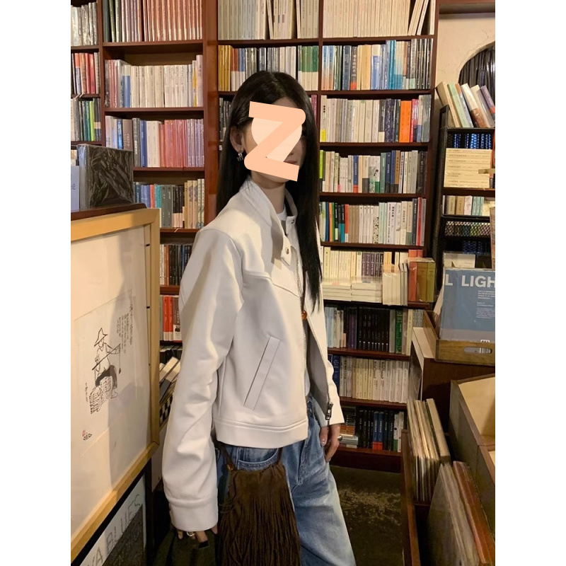 Korean Style White Short Leather Jacket for Women Spring New Niche Design Loose Slim Casual Jacket Top