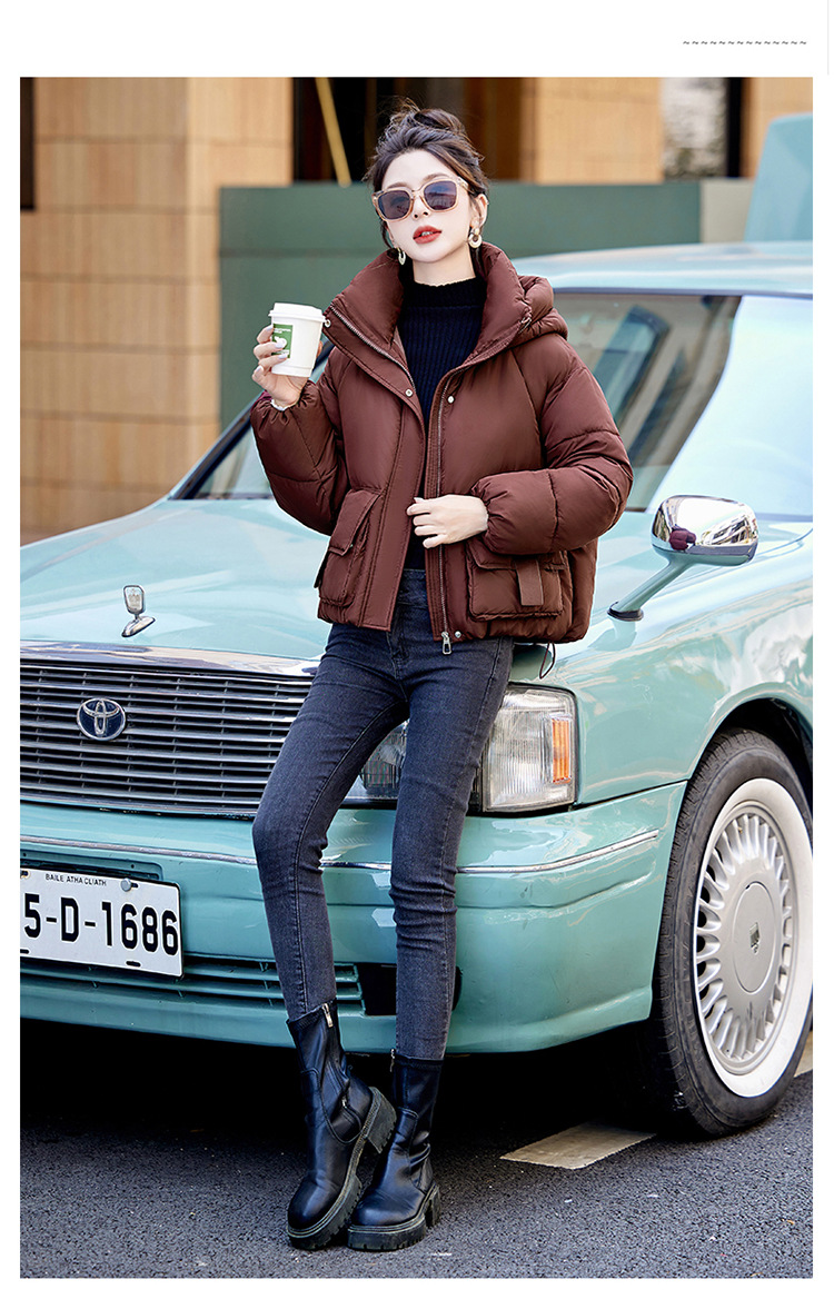 sieviešu īss korejiešu 2024. gada ziemas apģērbs, jauna brīva kokvilnas maza un bieza maizes jaka, moderna dūnu jaka_voghion.com