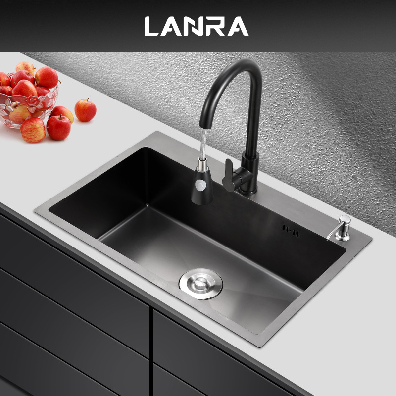 Nano negro fregadero sola ranura gran mesa bajo el mostrador Cuenca de la cocina del hogar 304 de acero inoxidable fregadero del fregadero