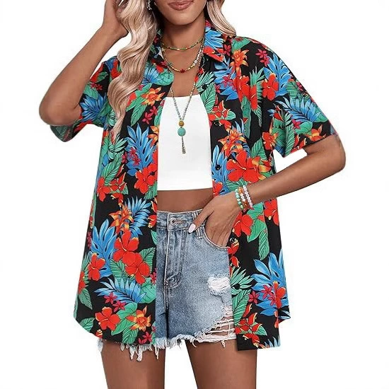 Amazon 2024 AliExpress женская рубашка с коротким рукавом с 3D принтом, повседневный свободный однобортный кардиган, самый простой для сочетания