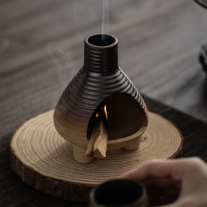 Small cannon ceramic aromatherapy fireplace sacred wood sage cedar living room tea table burning incense burner purifying atmosphere ornaments