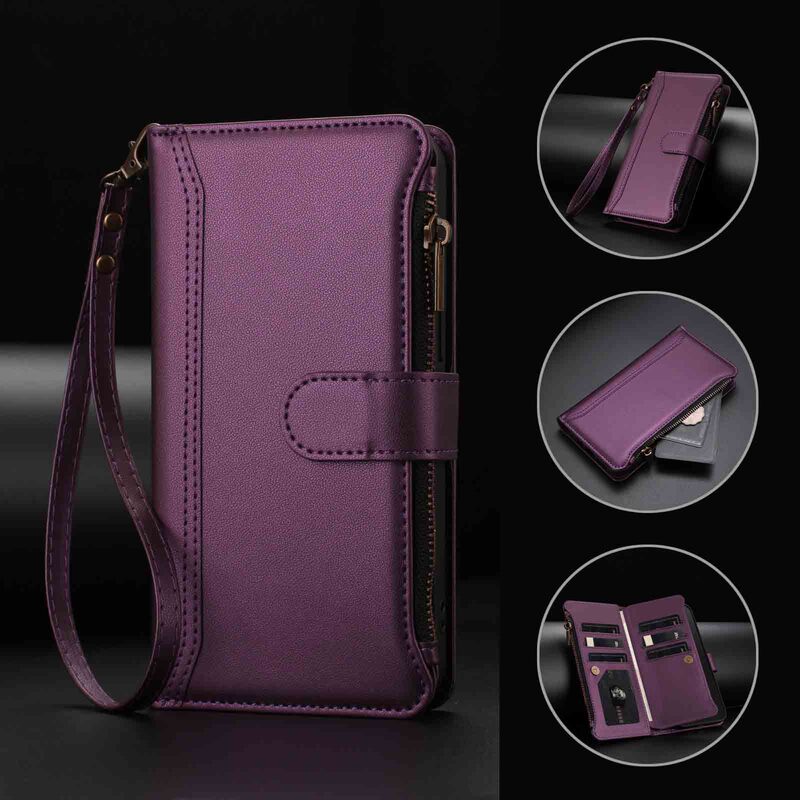 Suitable for Samsung S25Edge Nine-Color Zipper Bag Mobile Phone Case S24Fe Flip Cover S23 Crossbody Magnetic Protective Cover