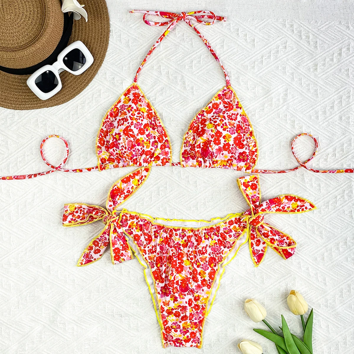 Sexy split swimwear, Amazon, floral print