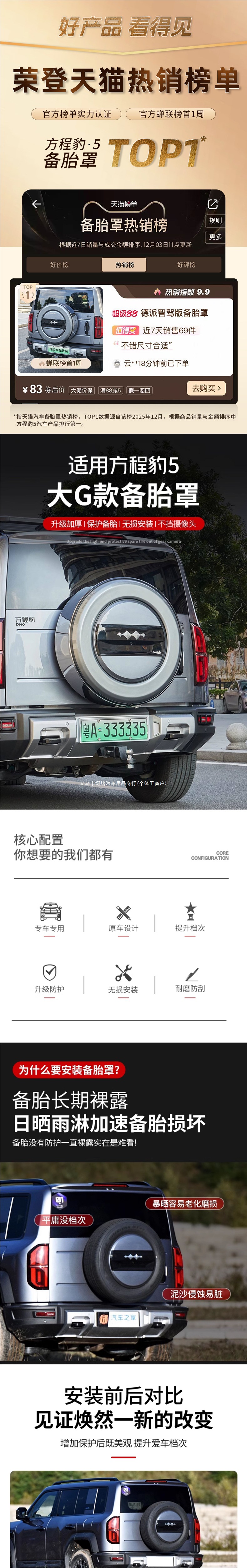 Suitable for the Fangchengbao 5 spare tire cover modification, smart driving version rear tire shell, stainless steel appearance, off-road tailgate accessories