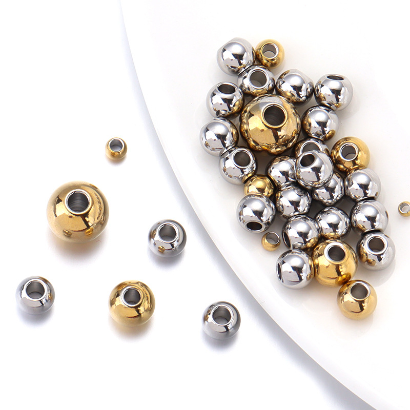 不锈钢实心钻孔钢珠 散珠钛钢手链串珠DIY饰品配件珠子 跨境圆珠