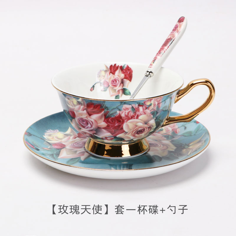 Conjunto de tazas de café europeas de cerámica de alta calidad, pequeño lujo de té de la tarde con cuchara de cerámica, taza de té de flores, caja de regalo