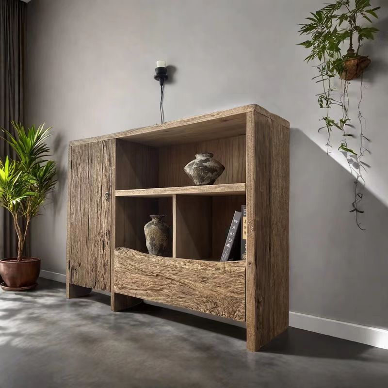 Solid Wood Retro Entrance Cabinet, Antique B&B Side Cabinet, Weathered Old Elm Sideboard, Wabi-Sabi Style Tea Cabinet