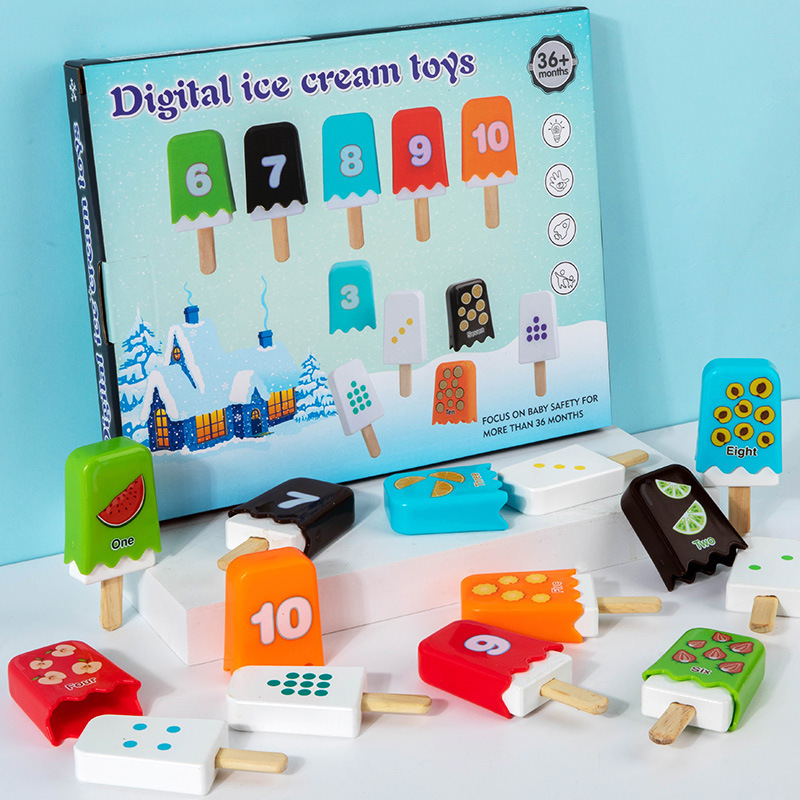 Little Egg Digital Popsicle Children's Parent-Child Desktop Game Color Enlightenment Early Education Educational Puzzle Ice Cream Math Wooden Toy