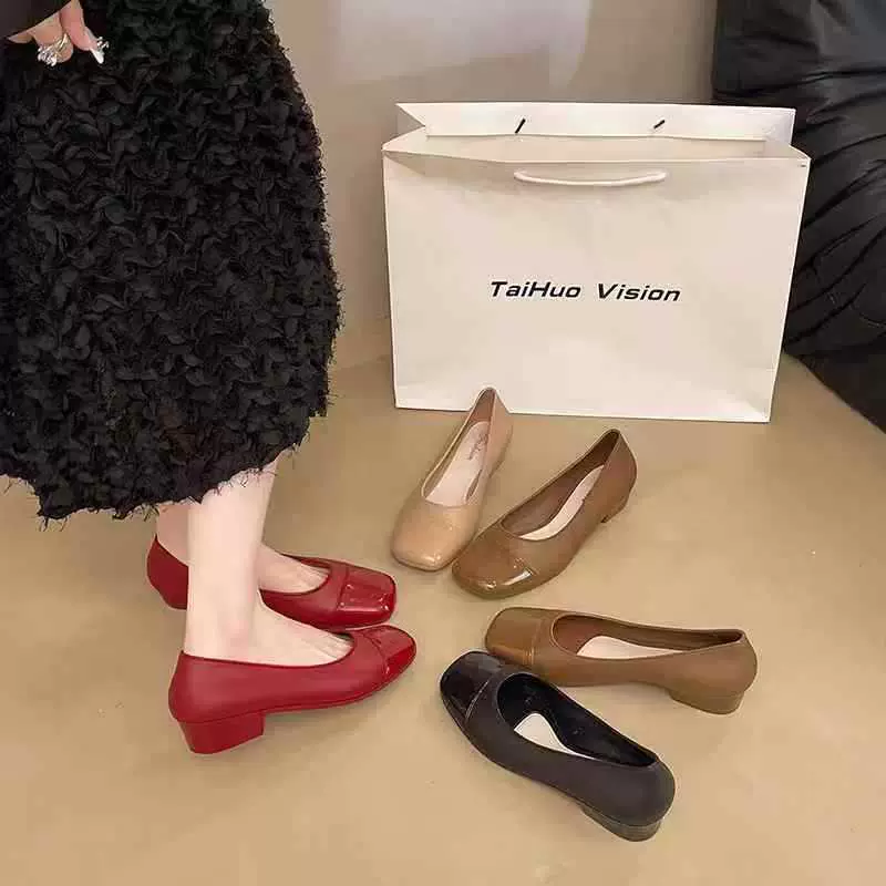 轻熟风气质方头高跟鞋女2025新款鞋子春秋配裙子黑色通勤粗跟单鞋