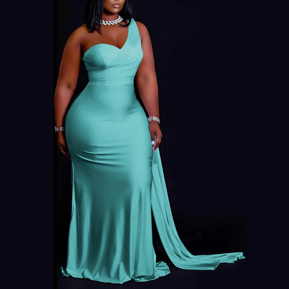 Plus Size Solid Color Evening Dress NSCYF73122