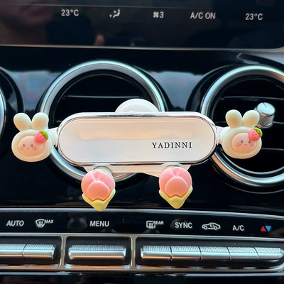 for Women 2025 New Cute | Car phone holder - rabbit-ears-strawberry-white-glossy-stand