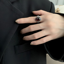 复古简约韩版红宝石925纯银戒指ins女潮做旧感时尚百搭设计感指环