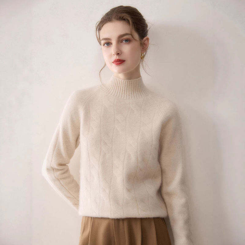 Versatile Pullover Sweater with Half-High Collar, Soft Pure Knit Base Shirt, Thick Raglan Cable Cashmere Sweater for Women Versatile Pullover Sweater with Half-High Collar, Soft Pure Knit Base Shirt, Thick Raglan Cable Cashmere Sweater for Women