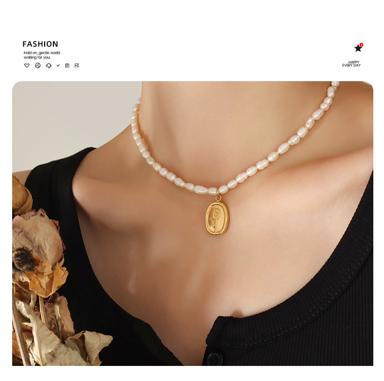 Fashion Flower Titanium Steel Plating Pendant Necklace 1 Piece