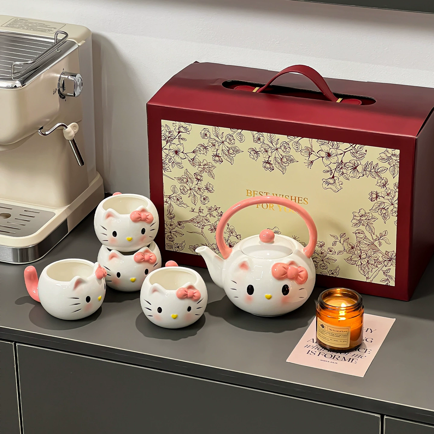 Hello Kitty, керамическая чайник, чайный набор, милая подарочная коробка, чайная чашка, котёнок, подарок на День рождения