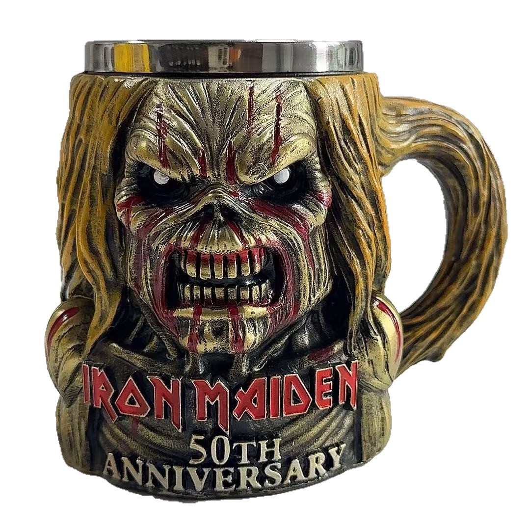 Ventas transfronterizas calientes nuevas Iron Maiden 50 aniversario de acero inoxidable 3D personalidad taza