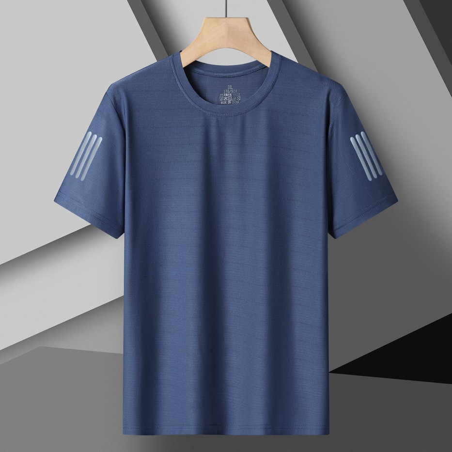 Camiseta de hielo transfronteriza para hombres de verano de tres barras de mangas cortas, secado rápido de mangas cortas transpirables, camisas deportivas sin quemar, moda