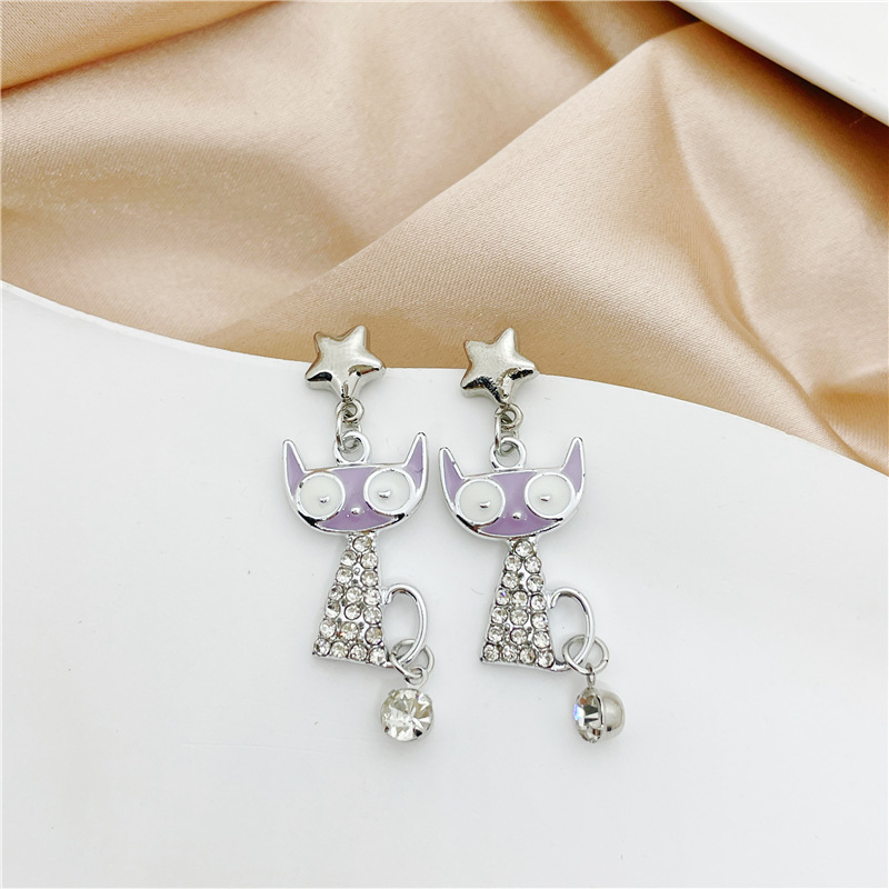 Fashion Cat Alloy Plating Inlay Rhinestones Womenu0027S Drop Earrings 1 Pair