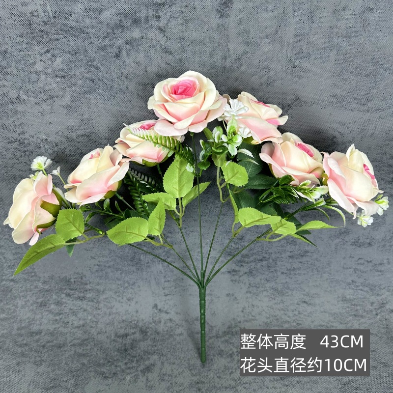 Simulación de 7 flores de rosas boda decoración del hogar decoración europea gran rosa transfronteriza decoración floral al por mayor