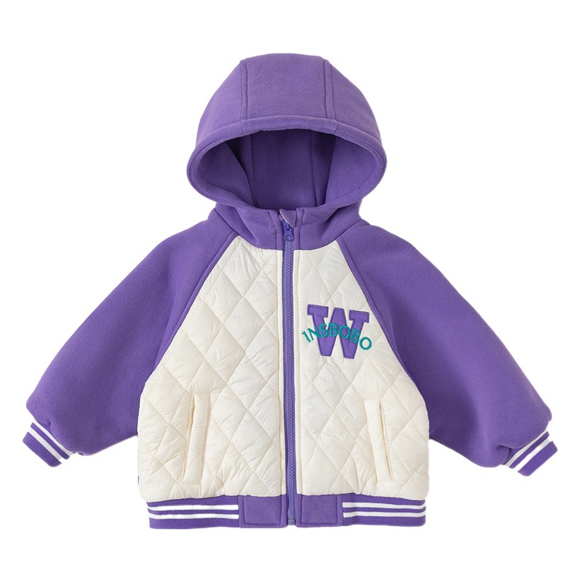 Youbao ropa para niños chaqueta para niños ropa de invierno gruesa con forro polar nueva uniforme de béisbol con capucha con letras para niñas de moda DY23034