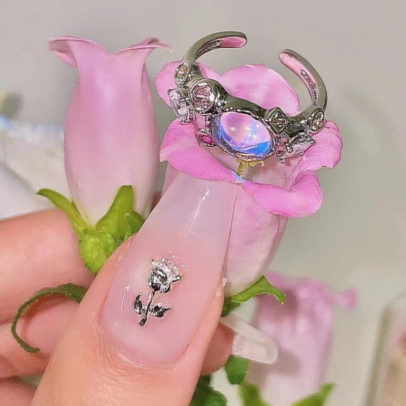 Anello in polvere di zirconi e diamanti color pietra di luna opale di Hyuna per donna Instagram Lava Stone, con_voghion.com