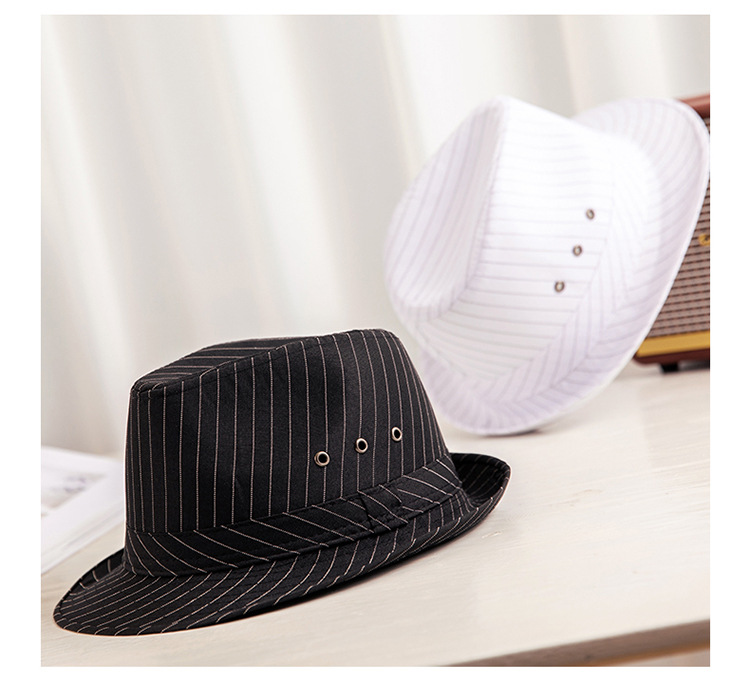 Men's Retro Stripe Crimping Fedora Hat display picture 8