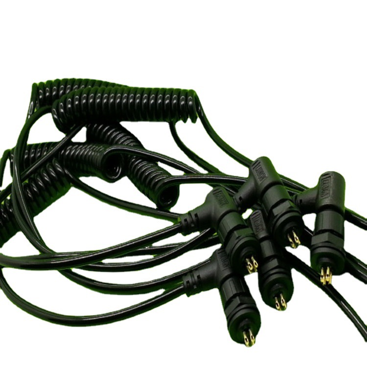 传感器弹簧弯插头线4*0.2+M12-4防水连接器线对板伸缩连接线特种