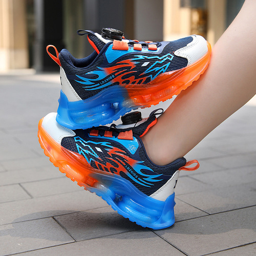 Summer new style single mesh hollow boys' rotating buckle sports shoes, lightweight non-slip breathable mesh running shoes, medium and large children's trendy shoes