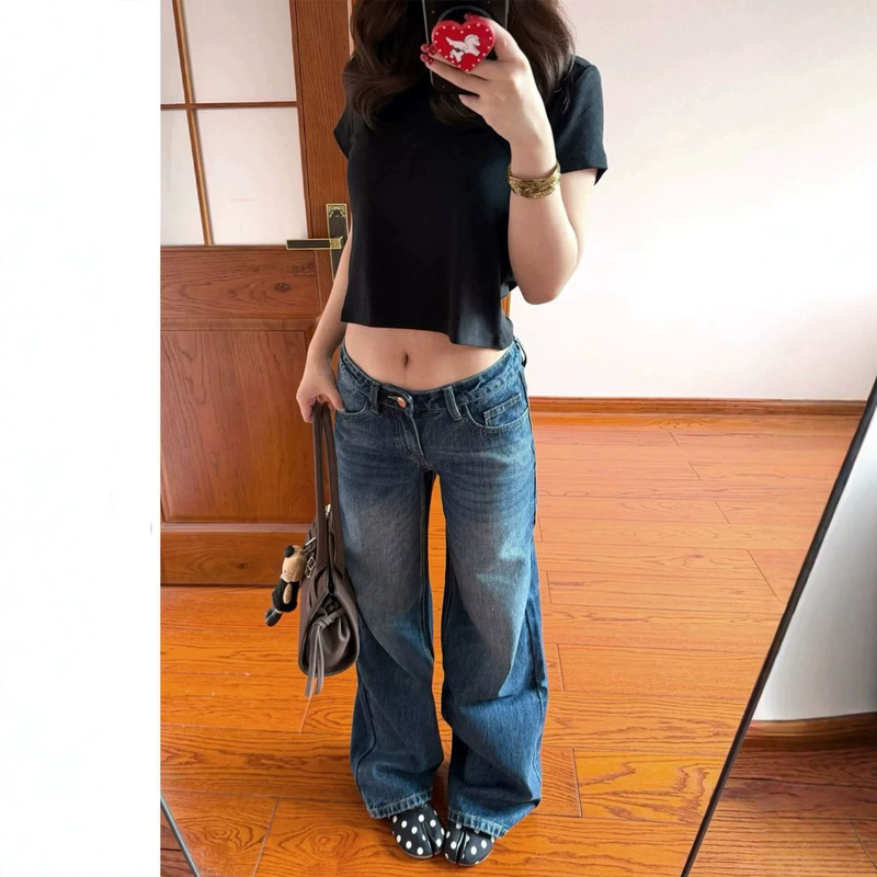 Vintage Low-Waist Jeans for Women, Summer 2026 New American Style, Loose Fit, Slimming Straight-Leg, Wide-Leg, Floor-Length Pants Vintage Low-Waist Jeans for Women, Summer 2026 New American Style, Loose Fit, Slimming Straight-Leg, Wide-Leg, Floor-Length Pants