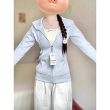 蓝色修身卫衣外套女2025开春正肩收腰显瘦连帽春秋运动拉链瑜伽服