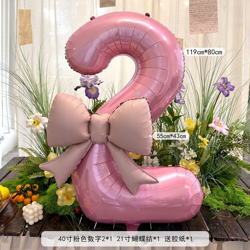 40インチのピンクの蝶結びの数字の風船の赤ちゃんの1歳のパーティーは女の子の誕生日の簡単な配置の道具を飾ります。|undefined