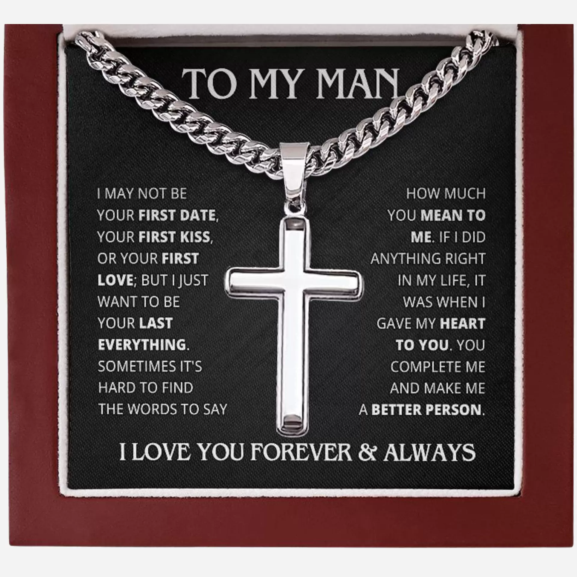 跨境爆款欧美个性风潮时尚简约不锈钢十字架吊坠项链古巴链层级