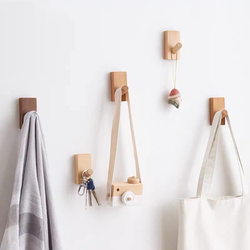 Cross-Border Custom Rectangular Beech Wood 4-Pack Adhesive Wall Hook Hat Rack