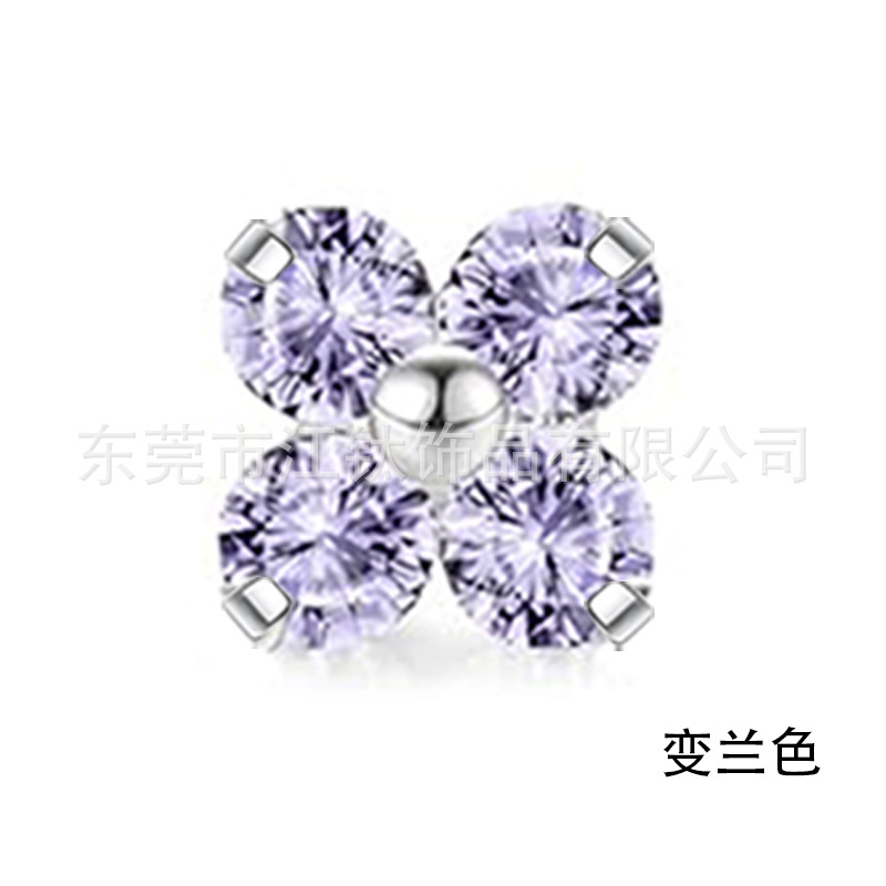F136 Titanium Ear Studs Clover Petals Inlaid 5A Zircon Lip Nails G23 Titanium Alloy Body Piercing Jewelry Ear Bone Nails detail image 13