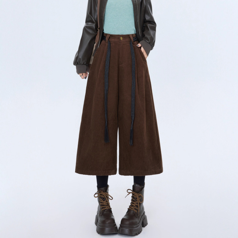 Coffee-Colored Retro Cropped Wide-Leg Pants for Women, 2025 Autumn and Winter New Style, High-Waisted Slimming Straight Pants for Petite Figures A8229 Coffee-Colored Retro Cropped Wide-Leg Pants for Women, 2025 Autumn and Winter New Style, High-Waisted Slimming Straight Pants for Petite Figures A8229