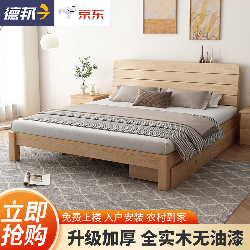 実木ベッド1.5メートル現代シンプルツインベッド1.8メートル家庭用硬板ベッド1.2m賃貸ベッドフレームシングル1m|undefined